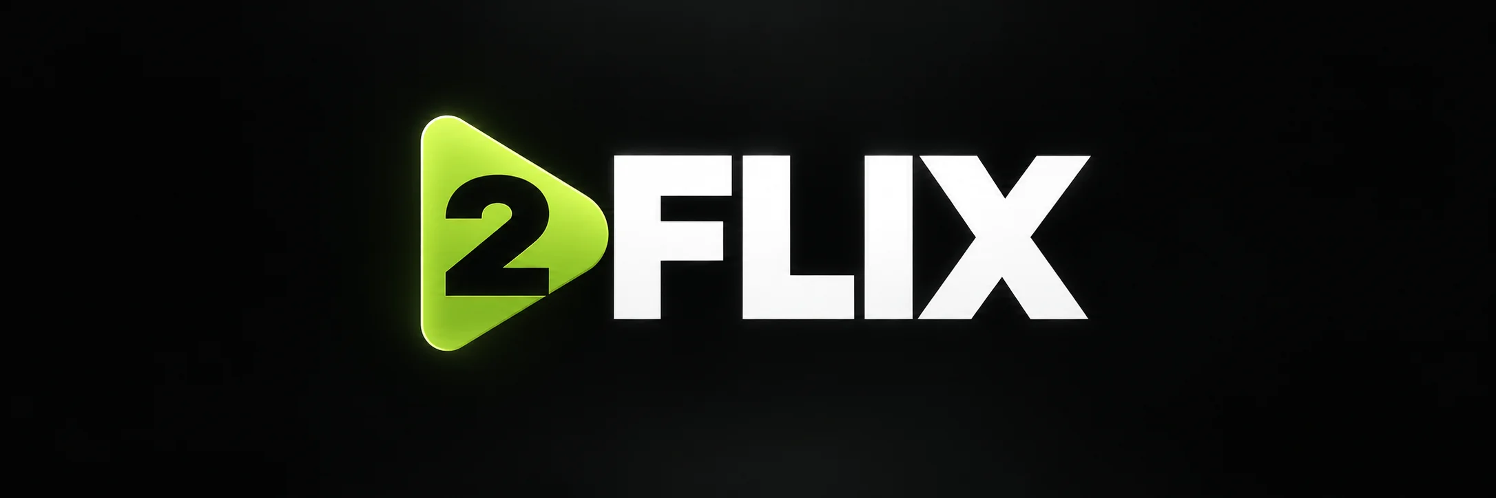 2FLIX in white with a lime-green play-shaped 2 on black